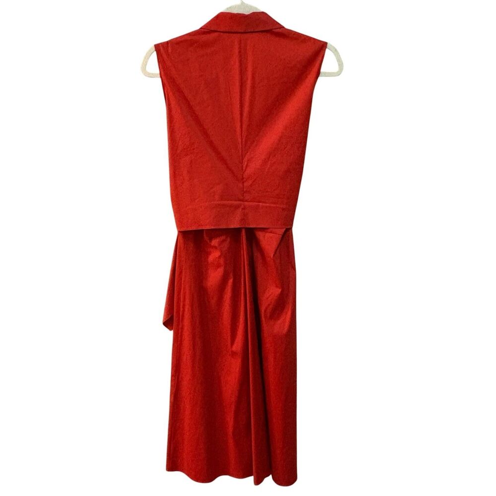 Lafayette 148 Dress Womens Medium Orange Red Sleeveless Shirt Midi Fit Flare - Picture 3 of 5